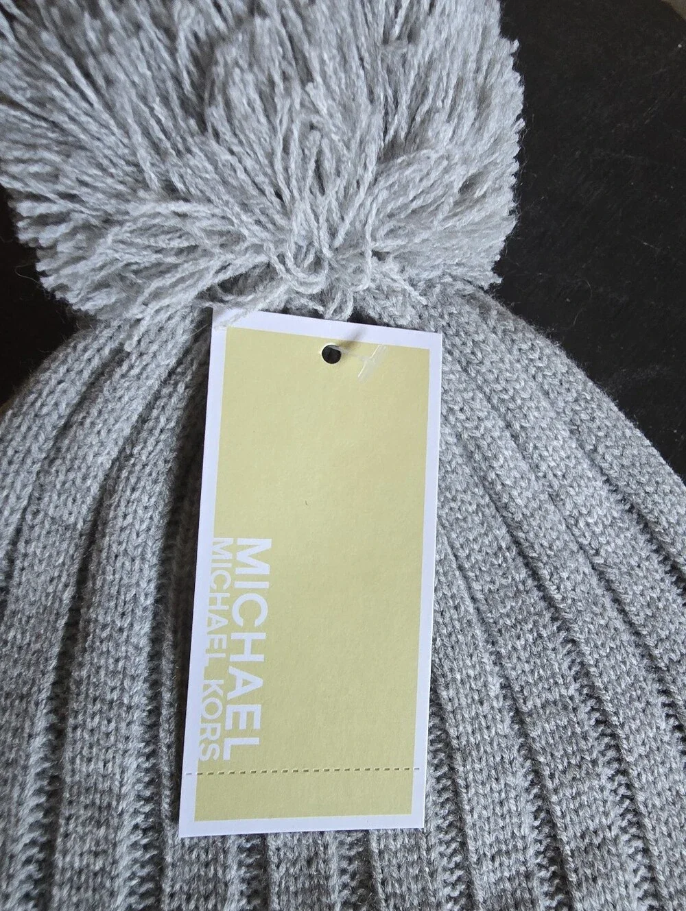 Michael Kors Kids Gray Pom Beanie with Logo